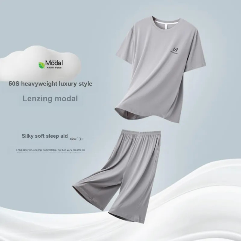 MIIOW Pajama Set Loose Fit Smooth Antibacterial Men's 2 Piece Set Gray-1
