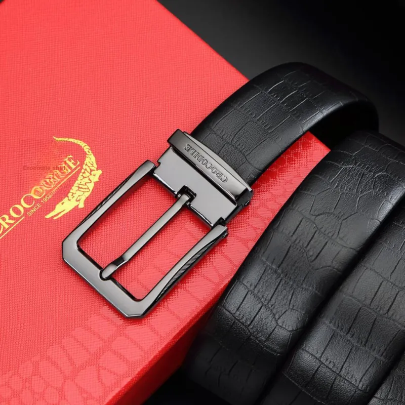 Crocodile Crocodile Fish Pattern Business Pin Buckle Cow Leather Leather Belts Men's 3.4CM-6