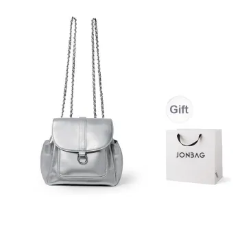 JONBAG Synthetic Leather Backpack Handbag Medium Size Women's Metallic Silver Black