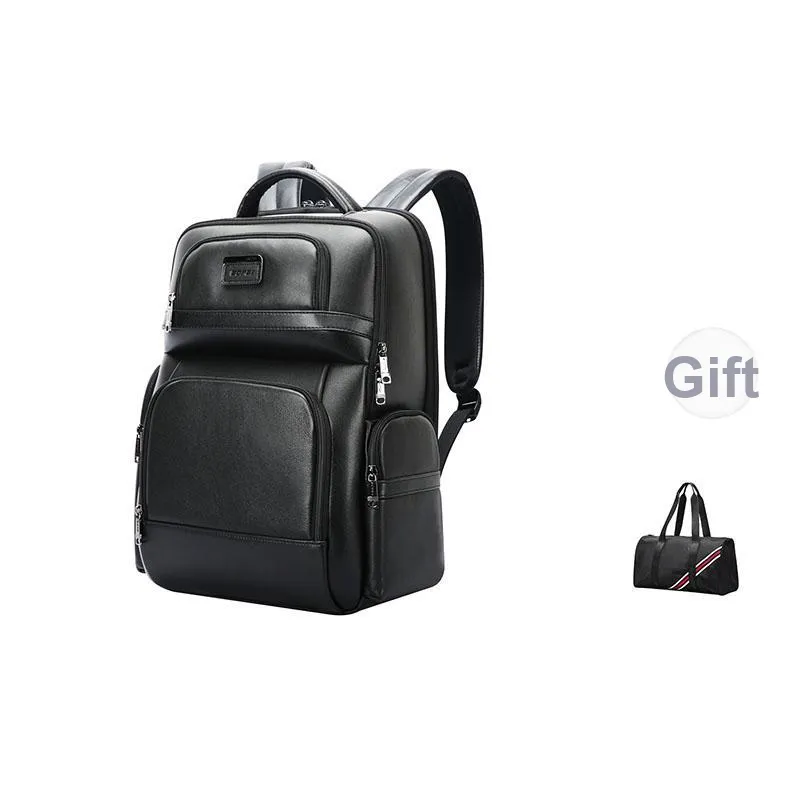 BOPAI Cow Leather With Fabric Backpack Handbag Regular Men's Black-11