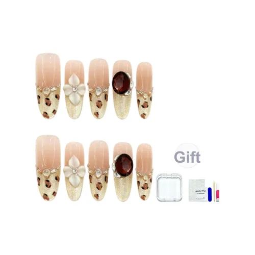 JINGCHANXUE [Осенний Амбер] Броги Леопардовый принт False Nail Овал Coquette Градиентный Кошачий глаз 16мм