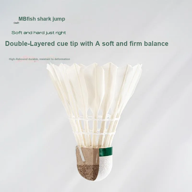 MBFISH Shark Jump Size 2 Goose Feather Shuttlecock 12 Pack Goose Feather Humped Goose Feather Everyday Shuttlecocks-3