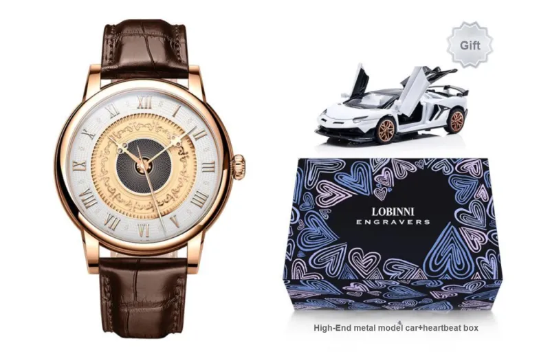 LOBINNI L Automatic Mechanical Movement Genuine Leather Strap Watch Men's Watches Black Dial-10