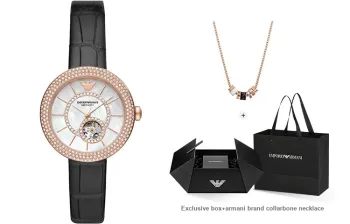 EMPORIO ARMANI Wrist Watch Automatic Mechanical Movement Leather Watch Bands 34mm White Dial Women's Watch