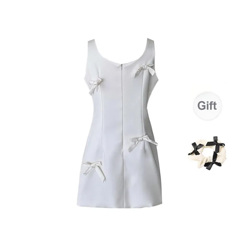 TORIGHT Sleeveless Dress Women's Pearl White+Bowknot Hair Tie Comes With-1