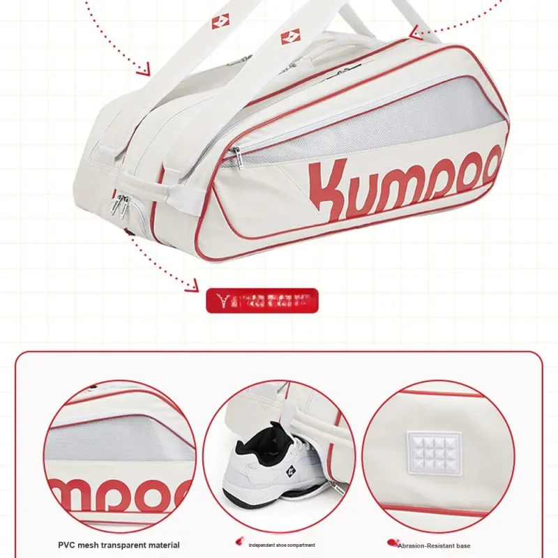 KUMPOO Badminton Racket Bags Multipurpose Strap White Red Unisex-2