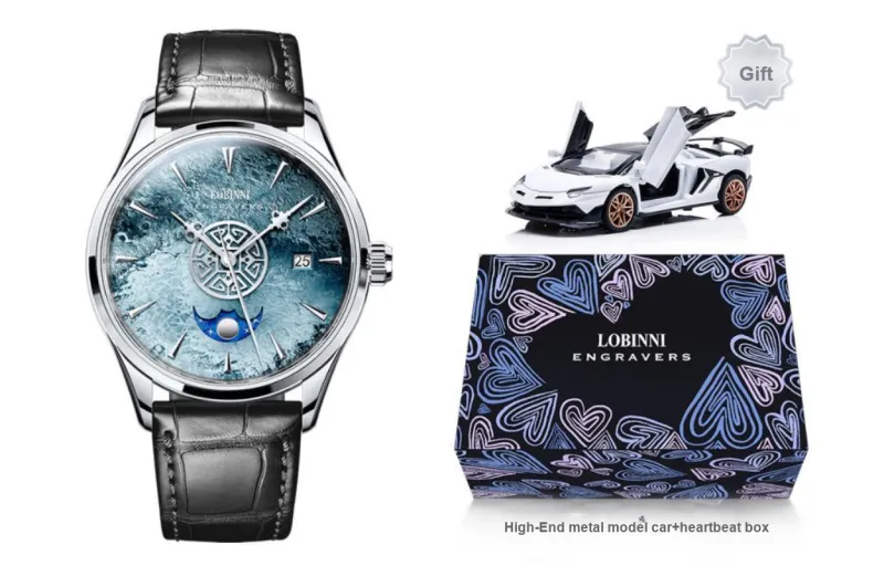 LOBINNI L Automatic Mechanical Movement Genuine Leather Strap Watch Men's Watches Blue Dial-1