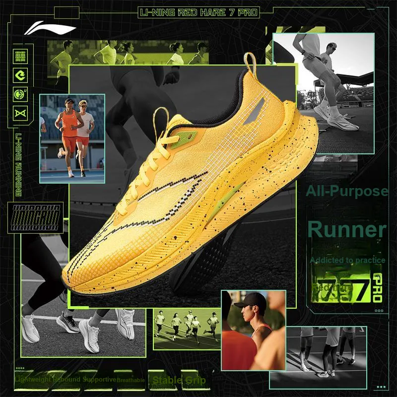 LiNing Red Hare 7 Pro Shock Absorbers With Slip Resistant Features Low Top Casual Running Shoes Men's Yellow-6