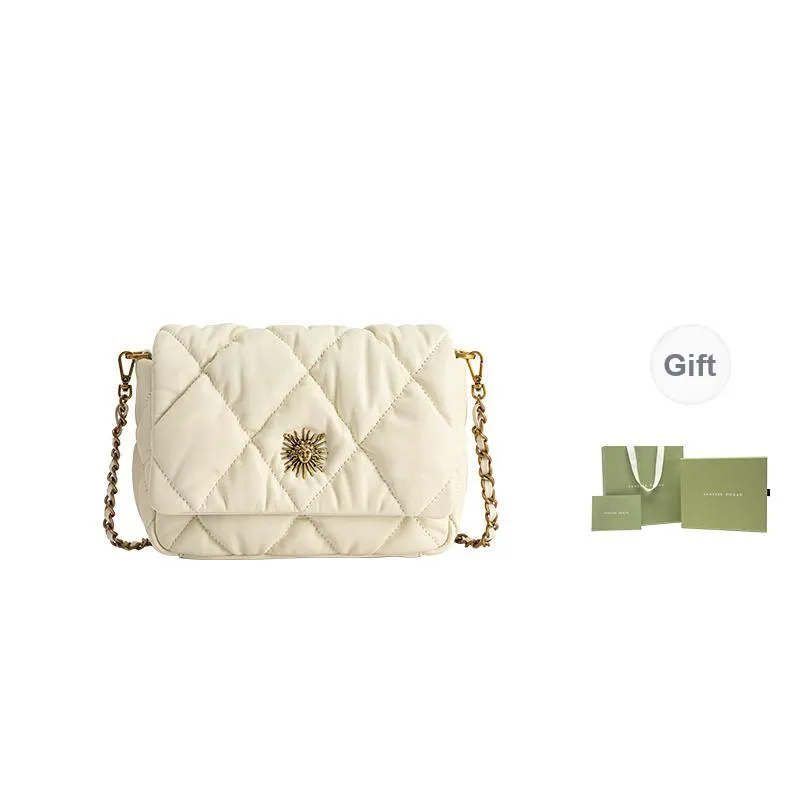 VANESSA HOGAN Cow Leather Crossbody Chain Shoulder Bag Women's Ecru/Black-0