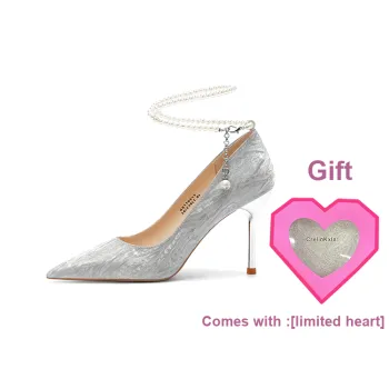 Crelinkxlat Rhinestone Butterflies Slim Heel High Heels Women's Silver