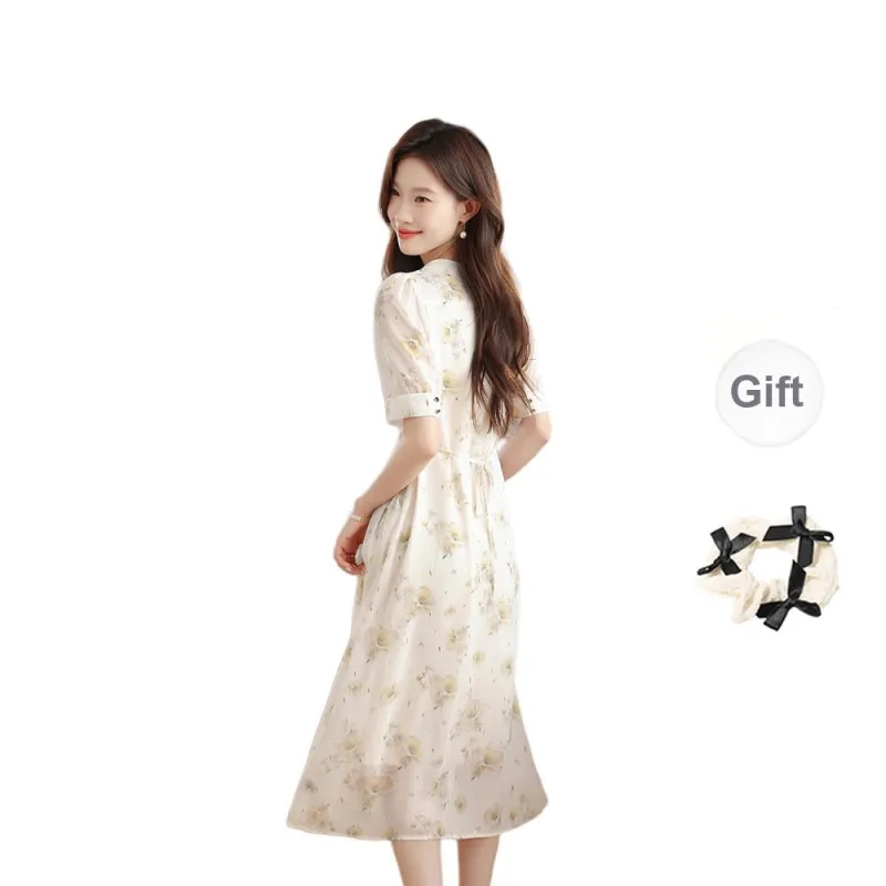TORIGHT Short Sleeved Dress Women's Multicolor+Bowknot Hair Tie Comes With-1