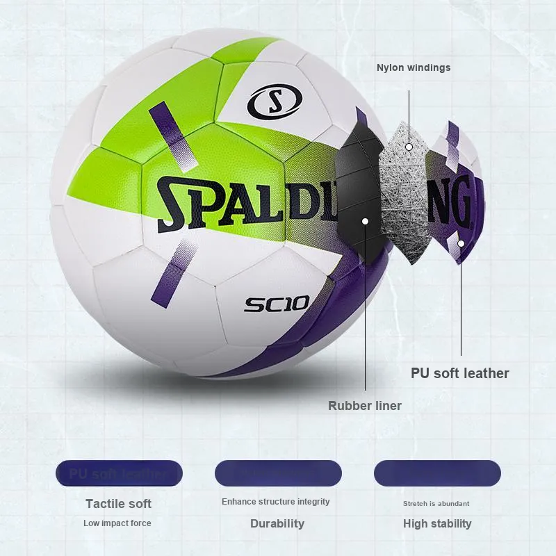 SPALDING SC10 Series Size 5 Soccer PU Seamless Thermal bonding Unisex White Green Blue-4
