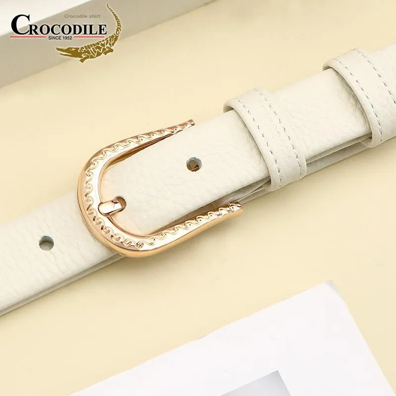 Crocodile Top Grain Cow Leather Leather Belts Women's 2.4cm-11