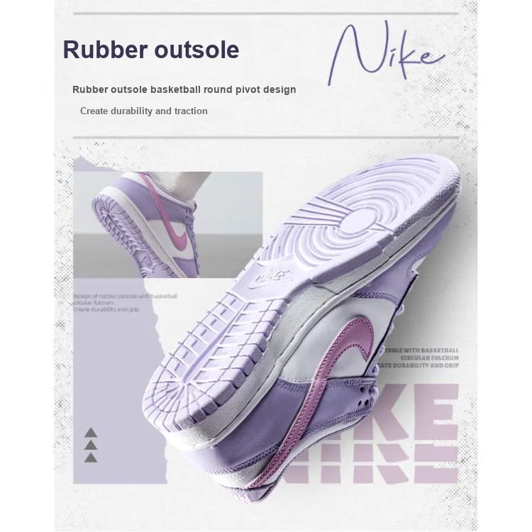 Nike Dunk Anti Slip Wear Resistant Low Top Kids' Skateboarding Shoes Purple White Unisex-1