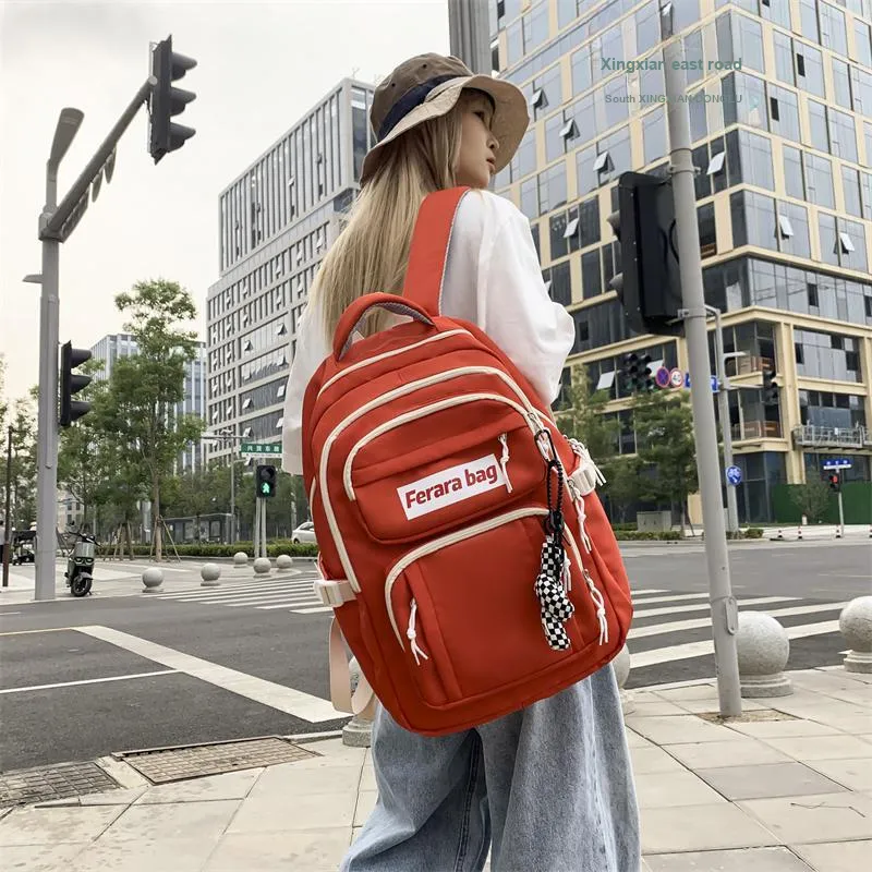 WICKBUEN Oxford Backpack Regular Unisex Orange Red/White/Black-11