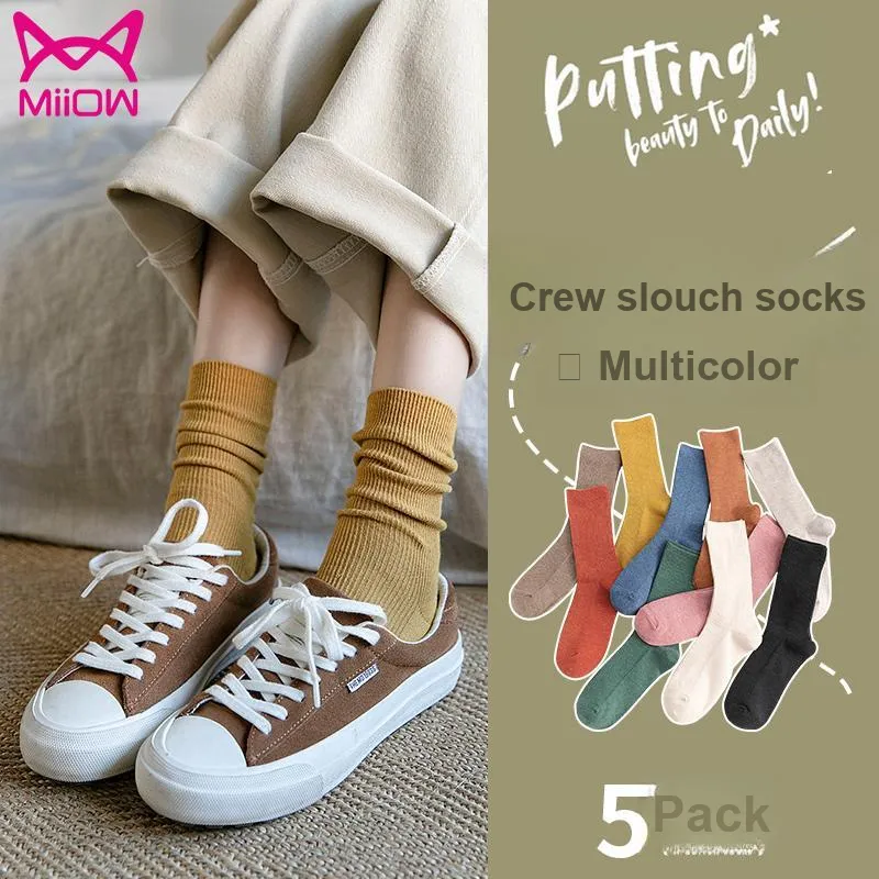 MIIOW Mid Calf Socks Women's 5 Pack-2