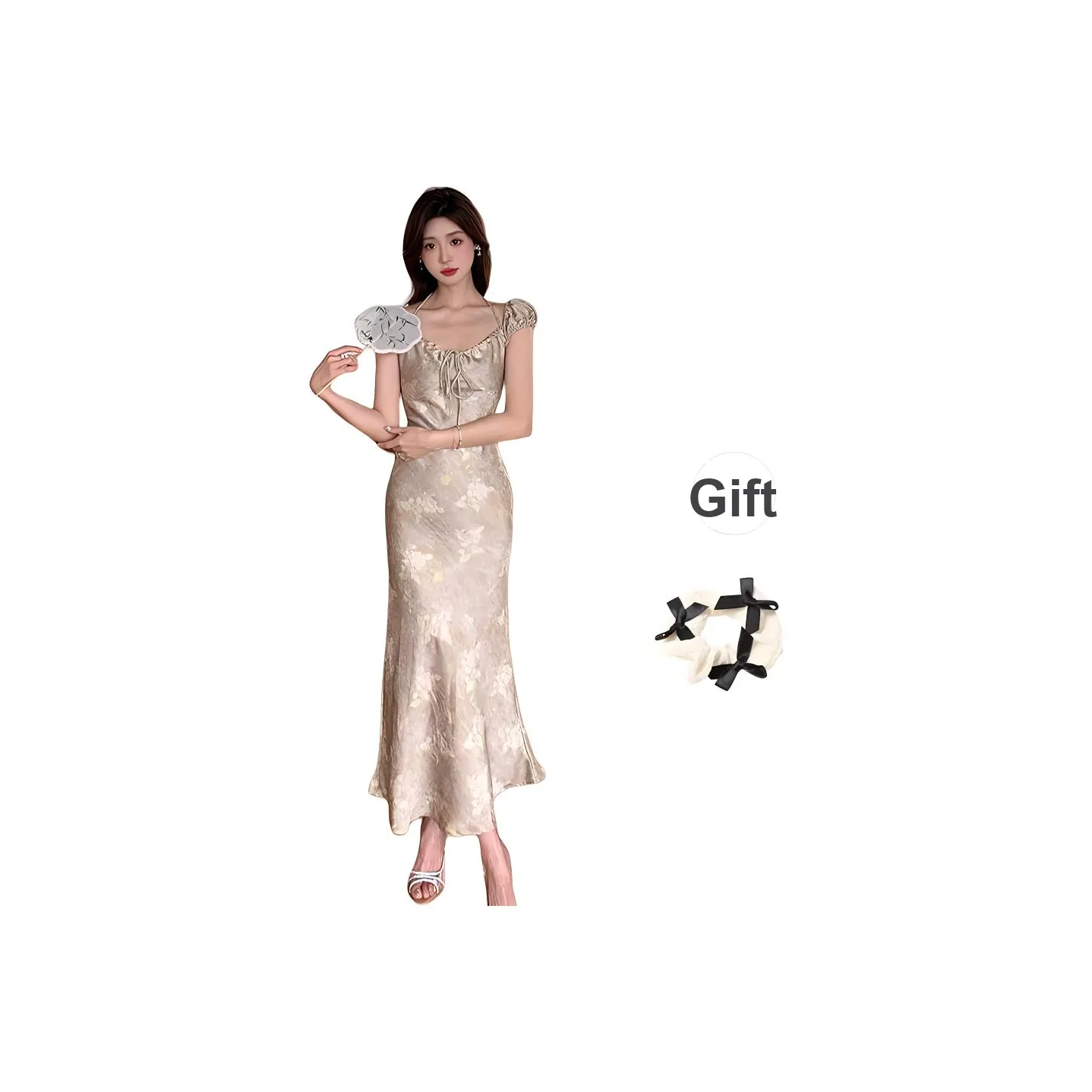 TURN UP Короткий рукав Платье Женское Винтажное Медное + Резинка для волос с бантом Включено