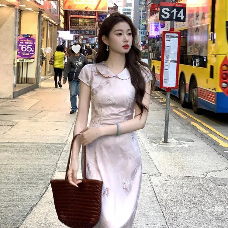 PAZZO Short Sleeved Dress Women's Cheongsam Skirt-5