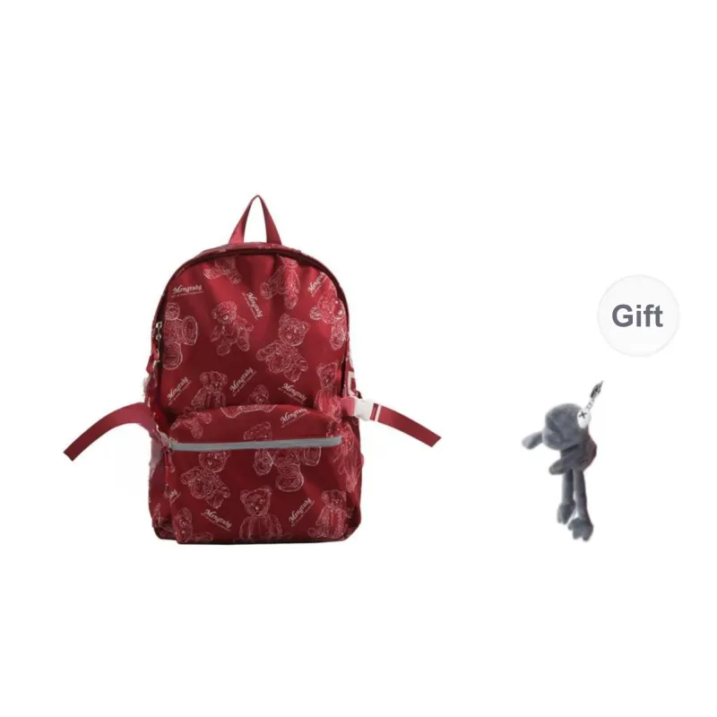 URBAN FOREST Nylon Fabric Backpack Unisex Black/Red/White/Green-5