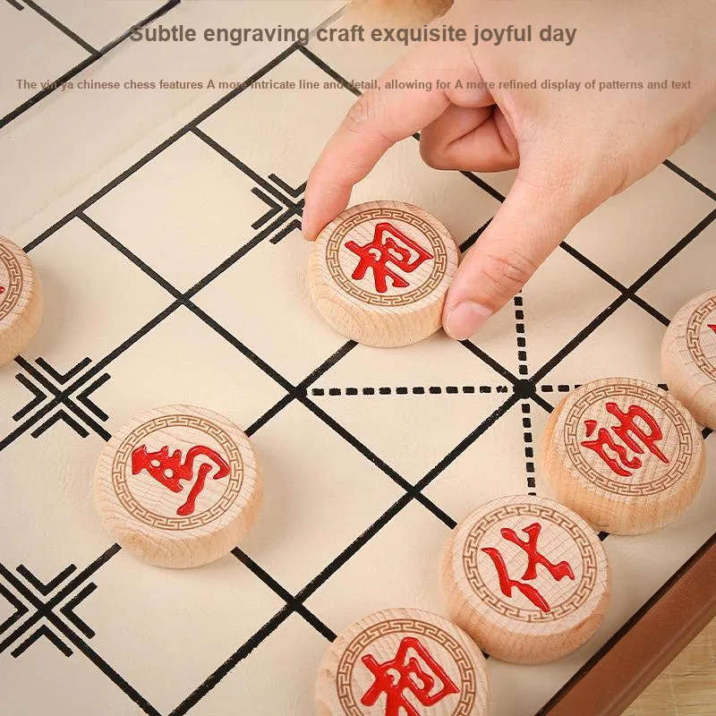 Miao Ji Chinese Chess Set With Wooden Board And Leather Case Beech Wood Extra Large Size 60 Board Games-3