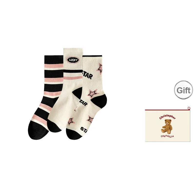 Caramella Mid Calf Socks Women's Shopping Bag Combo Set-18