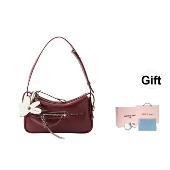 AMAZING SONG Cow Leather Mahjong Handbag Shoulder Bag Women's Elegant Black/Cream White/Ancora Red
