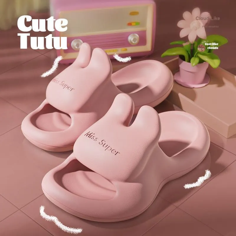 LATE TIME Cute Rabbit Women's Summer Eva Platform Slippers, Soft And Bouncy, Indoor Home Bathroom Use-2