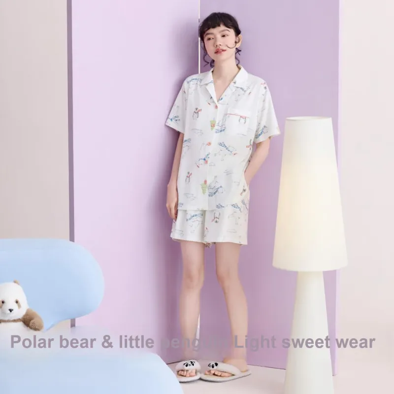 Red Beans At Home Pajama Set Women's Ecru-4