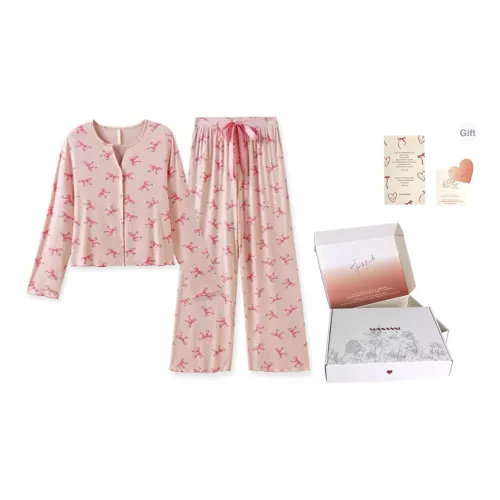 WANANNI Пижамный комплект женский цвет вишневый цветок розовый