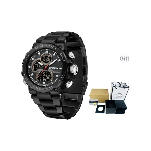 Sanda Электронный + Кварцевый механизм Стальной ремешок Часы Мужские Черный циферблат