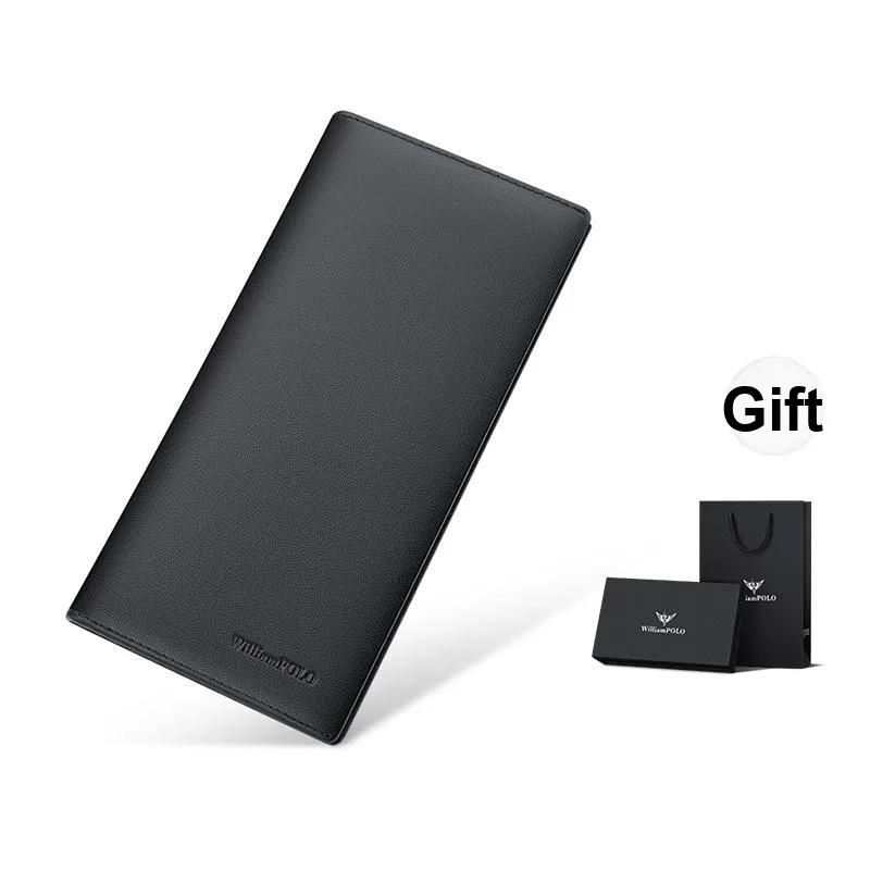 WilliamPOLO Cow Leather Long/Cropped Wallet Suit With Genuine Leather Money Clip Regular Men's Black