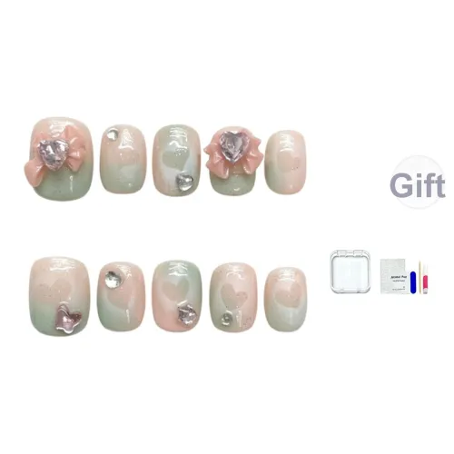 JINGCHANXUE Дракон Сердце Девичий Handcrafted False Nail Короткий Квадрат And Круглый Сладкий стиль Градиентный Бант 12mm