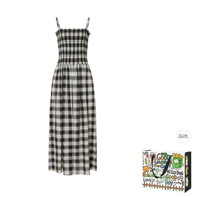 HAPG Slip Dresses Women's Black Plaid Shopping Bag-0