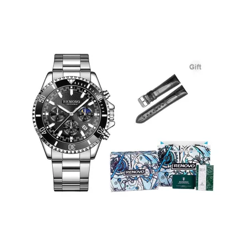 RENOVO Кварцевые наручные часы корпус из нержавеющей стали ремешок черный циферблат унисекс