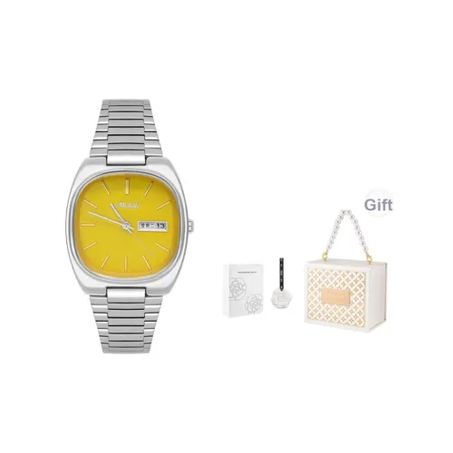MISHALI DOPAMINE Кварцевый механизм Стальной ремешок Часы Женские Желтый циферблат часов