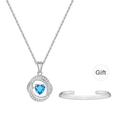 Colev Kie Heart Collarbone Chain 925 Sterling Silver Necklace With Romantic And Niche Design Women's Blue Box Set