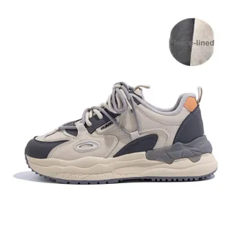 HUANQIU Low Top Chunky Sneakers Women's Beige Blue Fleece Lined