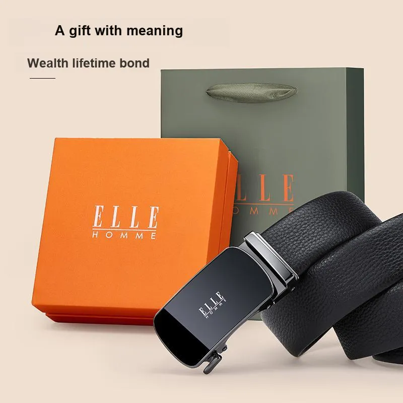 ELLE HOMME Top Grain Cow Leather Belts Men's Width 3.5cm-2