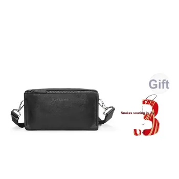 Sharkborough Genuine Leather Vegetable Tanned Top Grain Cow Leather Clutch Small Square Bag Crossbody Bag Unisex Black