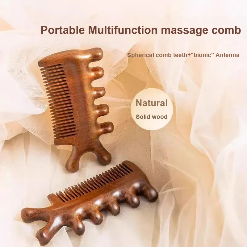 ZHENZI Sandalwood Multifunction Massage Comb Wide Toothed Face Therapy Facial Eyes Wooden Comb Natural-3