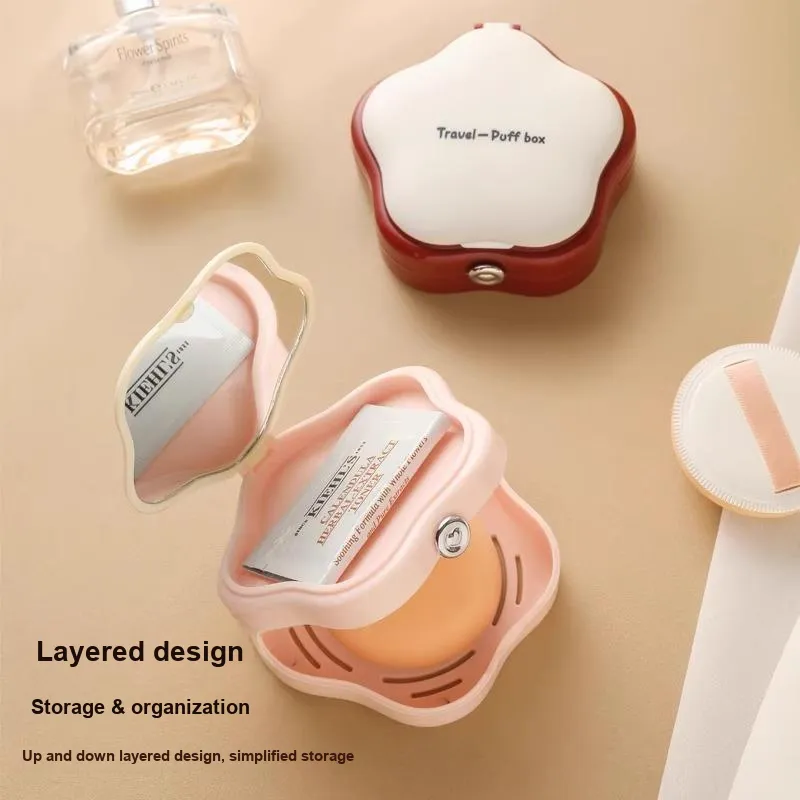 ZHENZI Cream Style Powder Puff Storage Box Refillable Makeup Mirror-3
