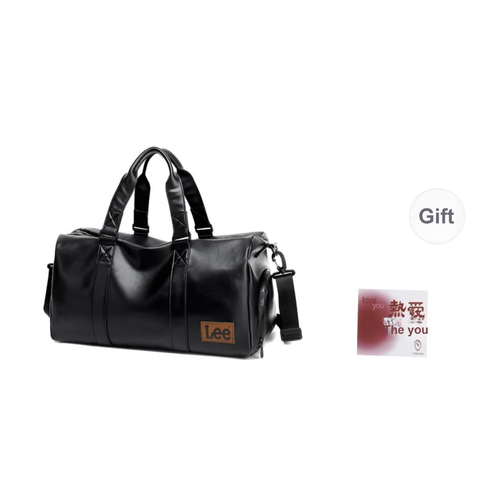 Lee PVC Leather Travel Bag, Luggage Bag, Gym Bag, Crossbody Bag Unisex Black