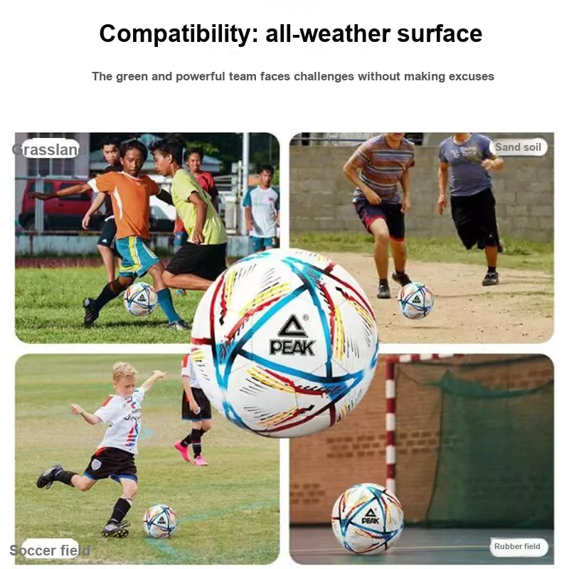 PEAK Size 5 Soccer PVC Machine Stitched Soccer Ball Unisex Blue White-3