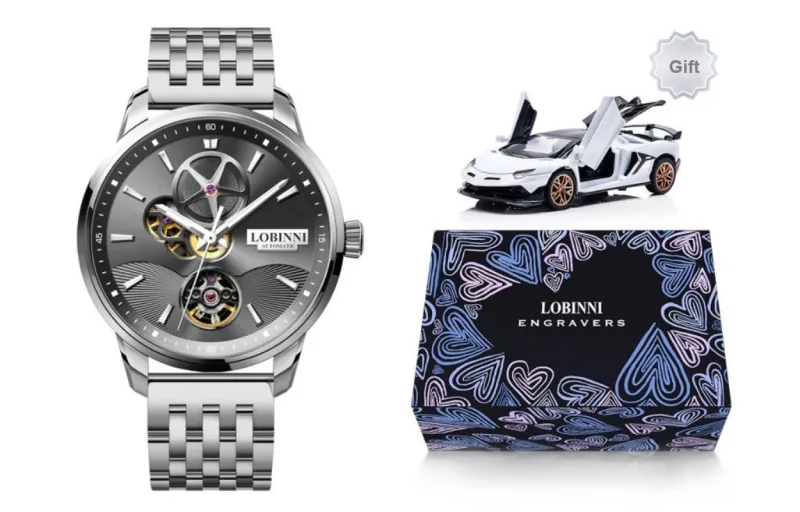 LOBINNI L Automatic Mechanical Movement Genuine Leather Strap Watch Men's Watches Black Dial-35
