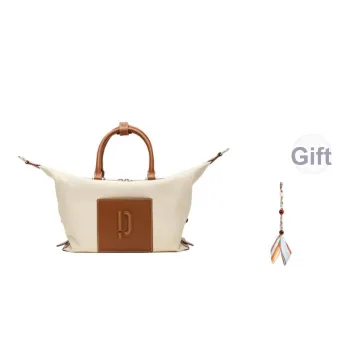 PECO Cow Leather Handbag, Boston Travel Bag Unisex Blue/White