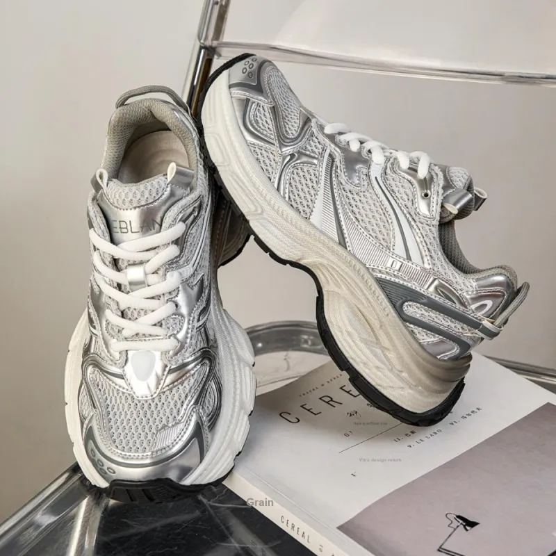 EBLAN Cushioning, Slip Resistant, Lightweight, Height Enhancing Low Top Chunky Sneakers Unisex Silver-2