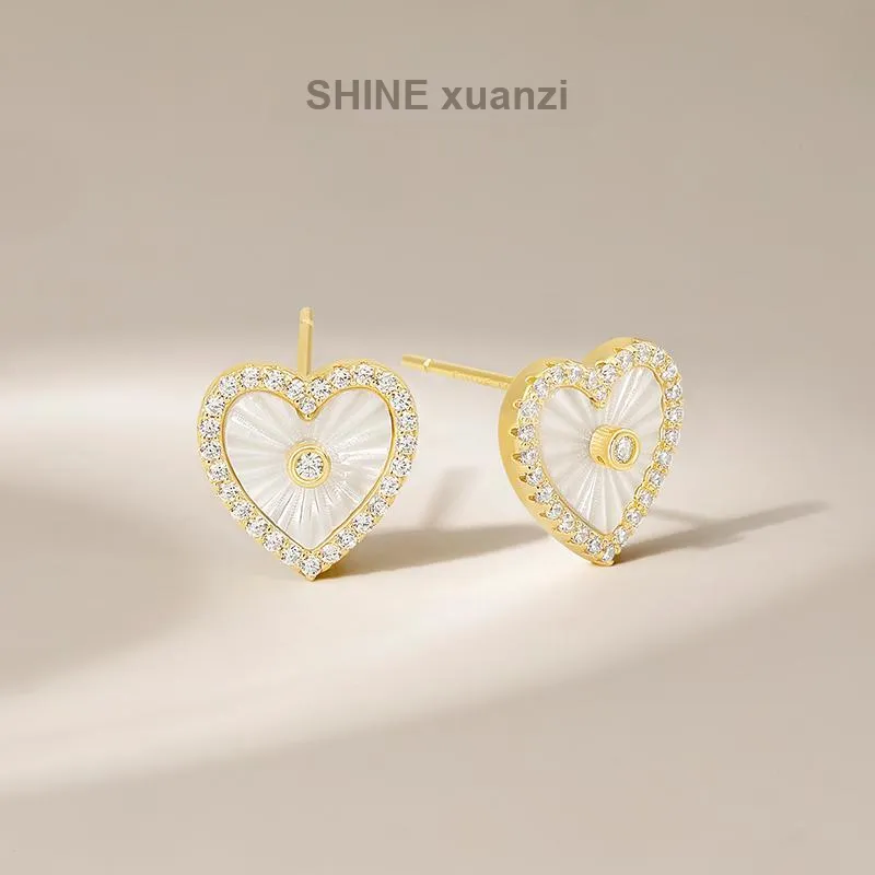 SHINE S925 Silver With Zircon And Shell Stud Earrings Women's-1