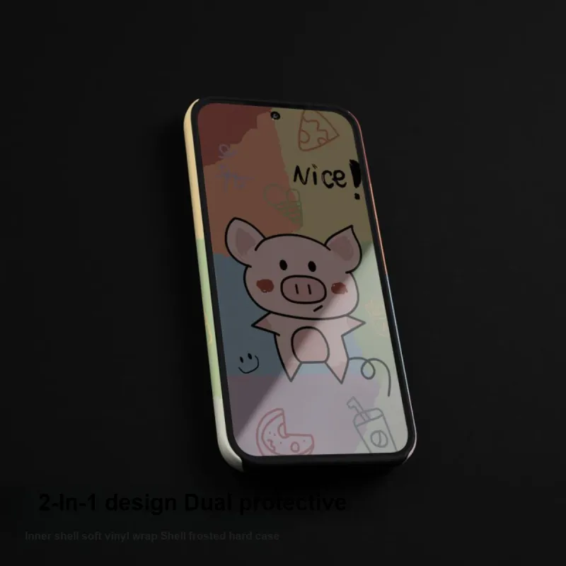 Keshami PC Material Fully Enclosed Impact Resistant Matte Graffiti Piglet Phone Cases Suitable For Xiaomi 14/14pro-8