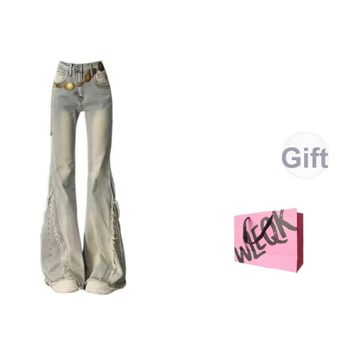 WLEQK Светло-серые Женские Джинсы