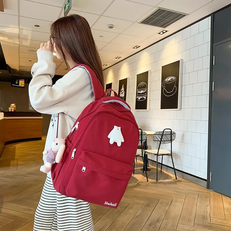 XIANGSU Nylon Backpack Regular Unisex Red/Brown/White/Pink/Black-21